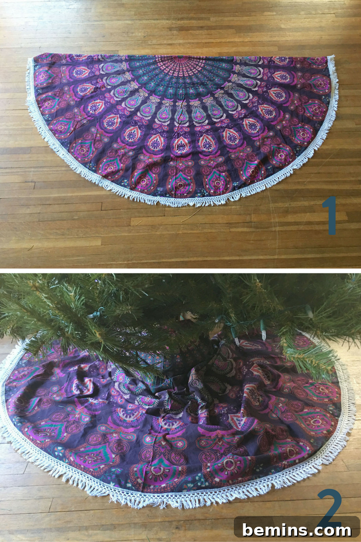 Folded Tapestry as Tree Skirt