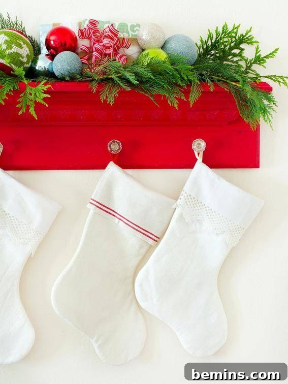 Stockings Hung on a Faux Mantel: A Coat Rack Solution