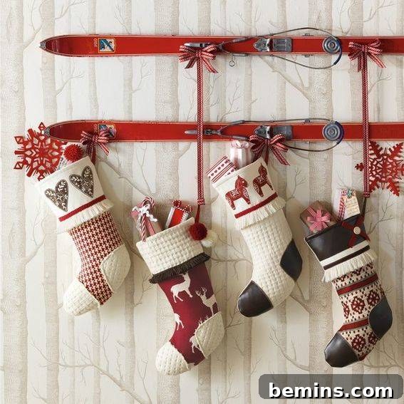 Vintage Skis as Stocking Holders: A Unique Idea