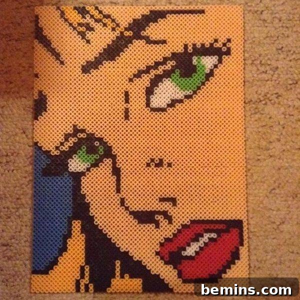 A brilliant homage to Roy Lichtenstein's pop art style, recreated using melt beads.