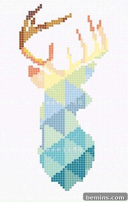 A detailed deer pattern for creating your own Perler bead art.