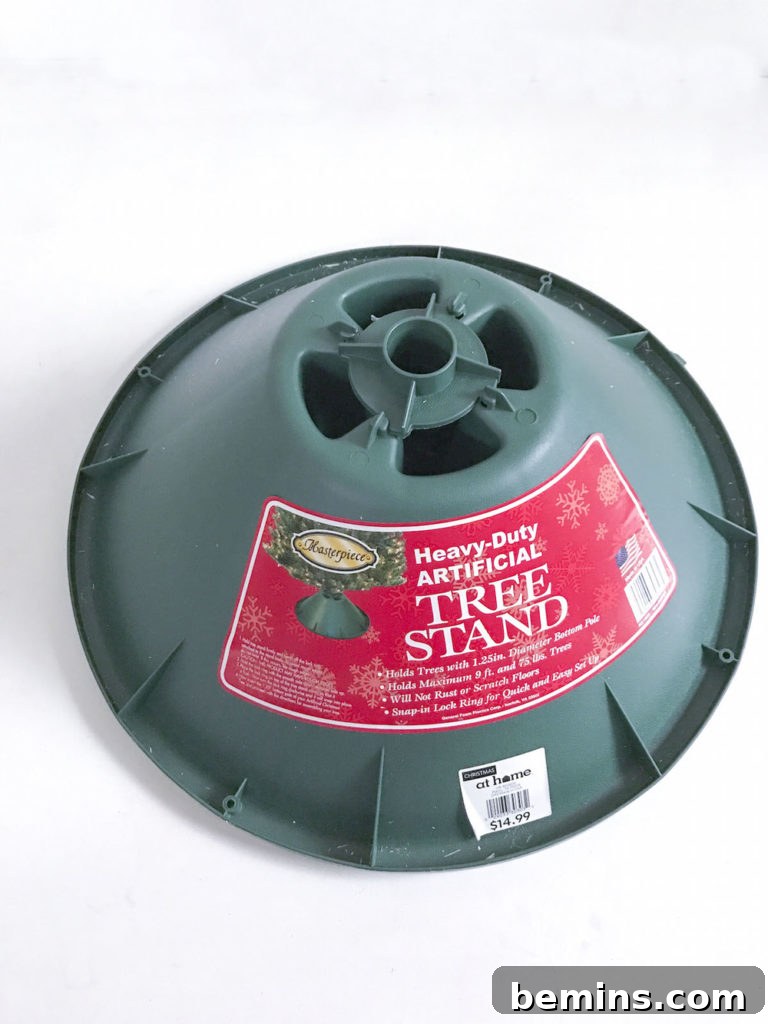Close-up of a Christmas tree stand.