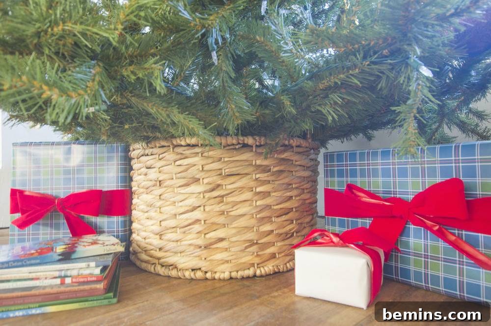 Making a Christmas tree basket stand from a wicker container.