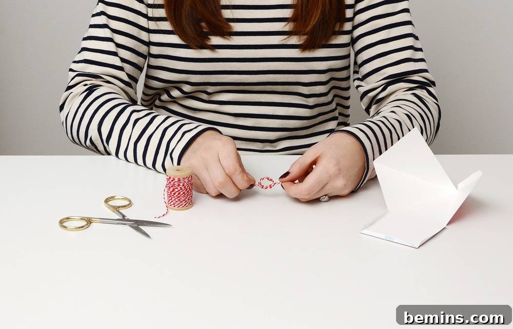 Simple Geometric Paper Ornament DIY 7 Preparing the Baker's Twine for the Ornament