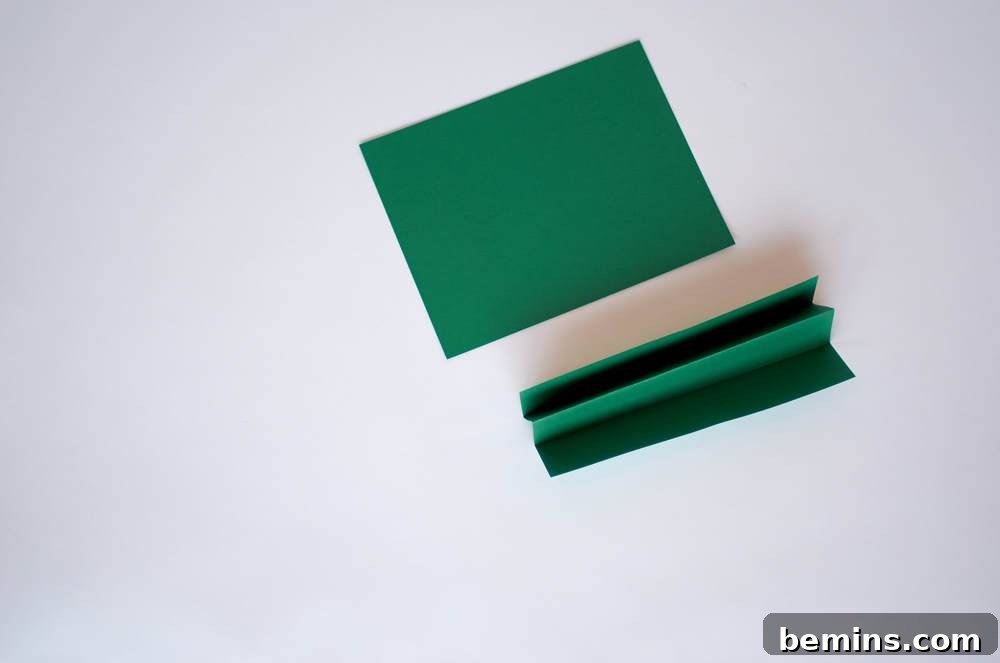 Folding Green Paper for Christmas Tree