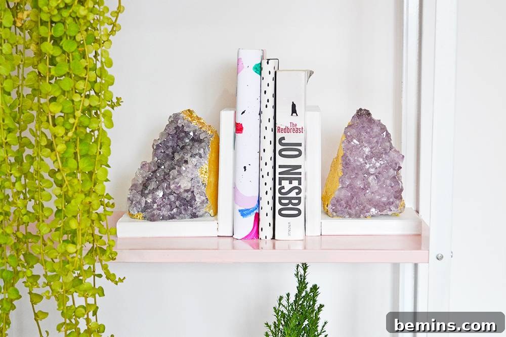 Elegant DIY Amethyst Bookends holding books