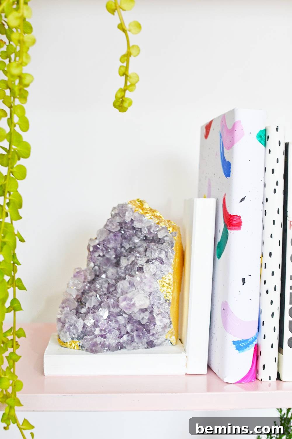 Another vertical shot highlighting the beauty of the DIY Amethyst Bookends