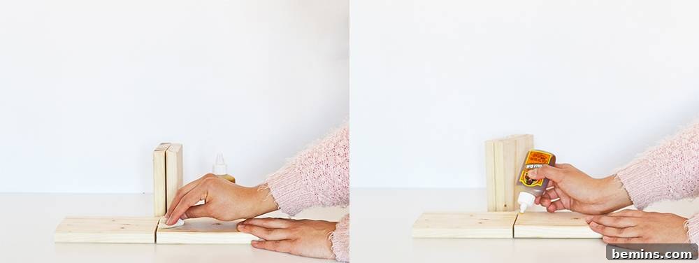 Applying Gorilla Glue to wooden bookend base