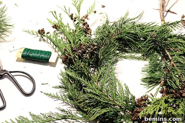 Building the Greenery Base of the Wreath