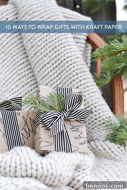 10 Distinctive Kraft Paper Gift Wrap Techniques 13 Pin this article: 10 unique gift wrapping ideas with brown kraft paper, featuring a calligraphy design