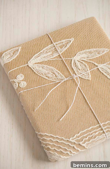 10 Distinctive Kraft Paper Gift Wrap Techniques 8 Brown kraft paper gift with a delicate white lace overlay and simple twine