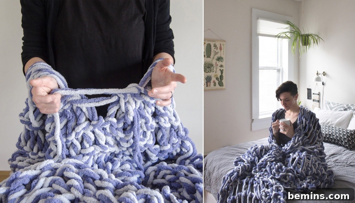Finished arm knit blanket