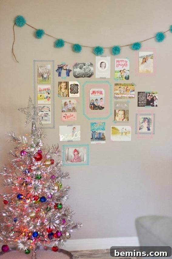 Washi Tape Gallery Wall of Christmas Cards