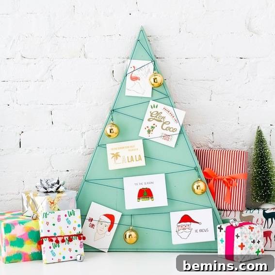 DIY Wood and String Christmas Tree Card Display