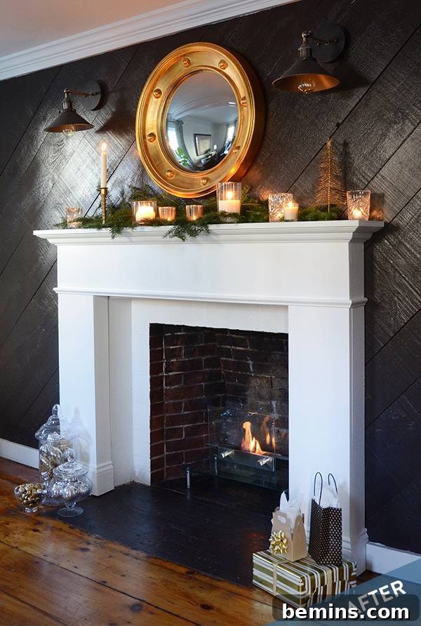 Crafting Your Own Fireplace Mantel 3 Close-up of the finished DIY wooden mantel with decorative items