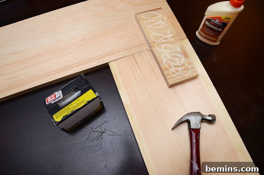 Crafting Your Own Fireplace Mantel 7 Assembling the front face of the DIY wooden mantel