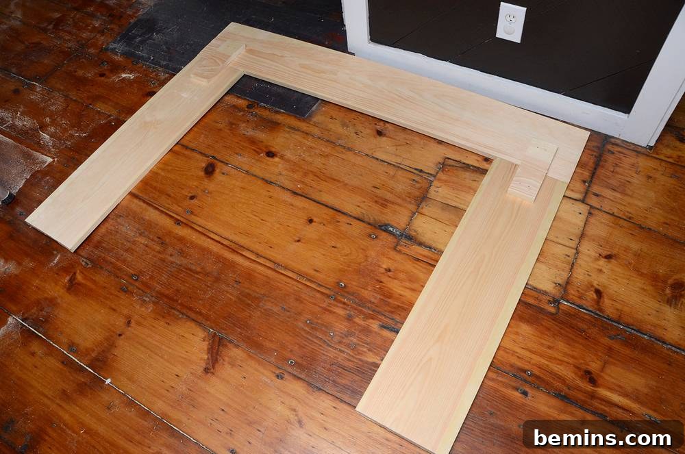 Crafting Your Own Fireplace Mantel 8 Attaching scrap wood braces to the DIY wooden mantel's front face
