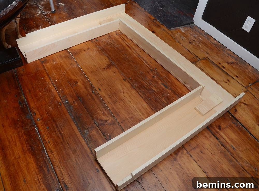 Crafting Your Own Fireplace Mantel 9 Layout of side wood pieces for DIY wooden mantel, showing notches