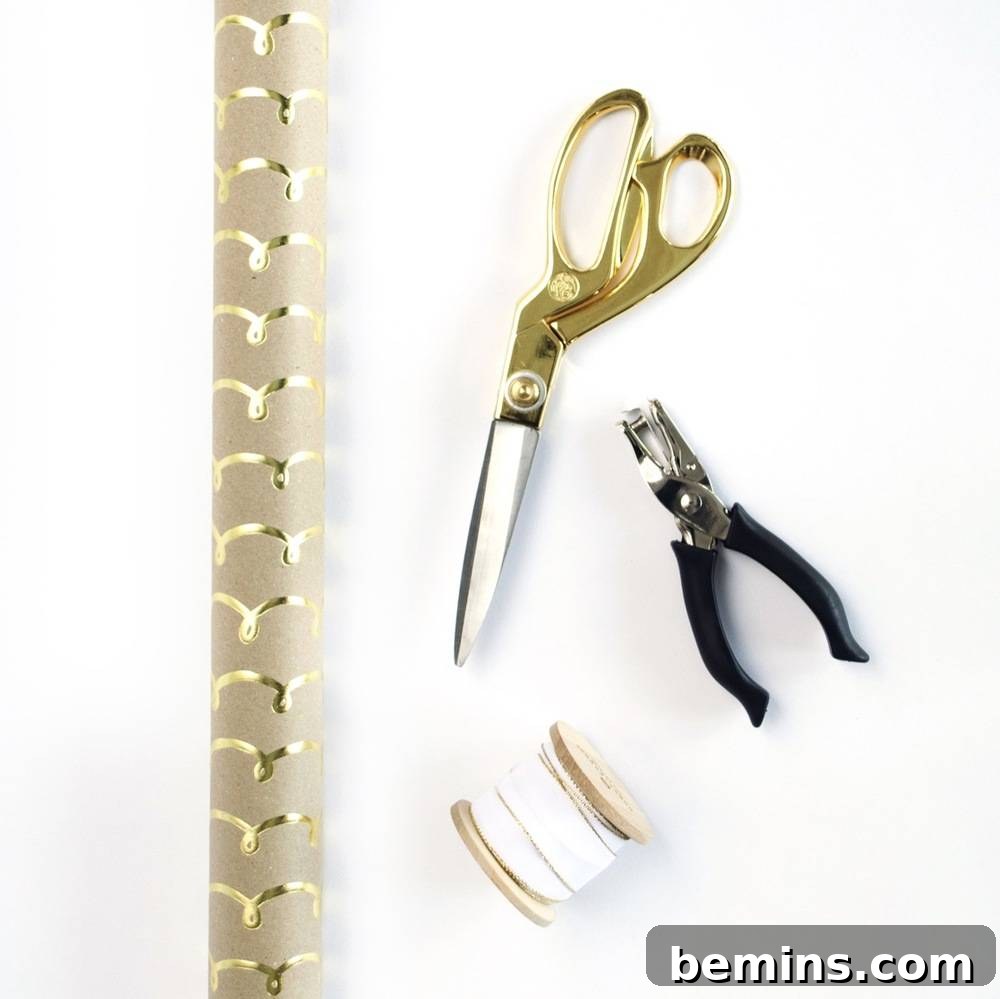 Wrapping Paper Wonders: DIY Gift Bags 3 Materials needed for this project: Wrapping paper, ribbon, scissors, hole punch, and hot glue gun.
