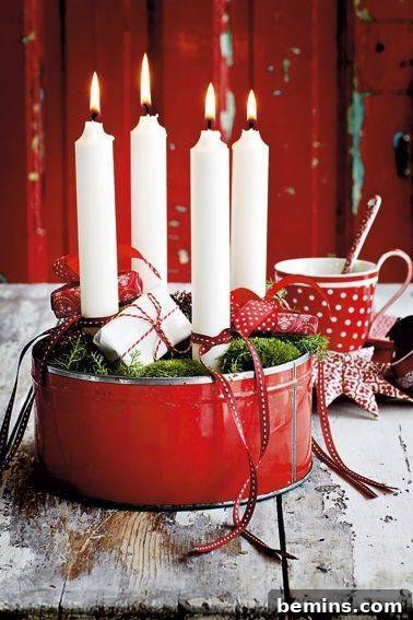 Thrift Store Christmas: Unique & Budget-Friendly Decor 6 Advent Candle Centerpiece Made with Thrifted Cookie Cans