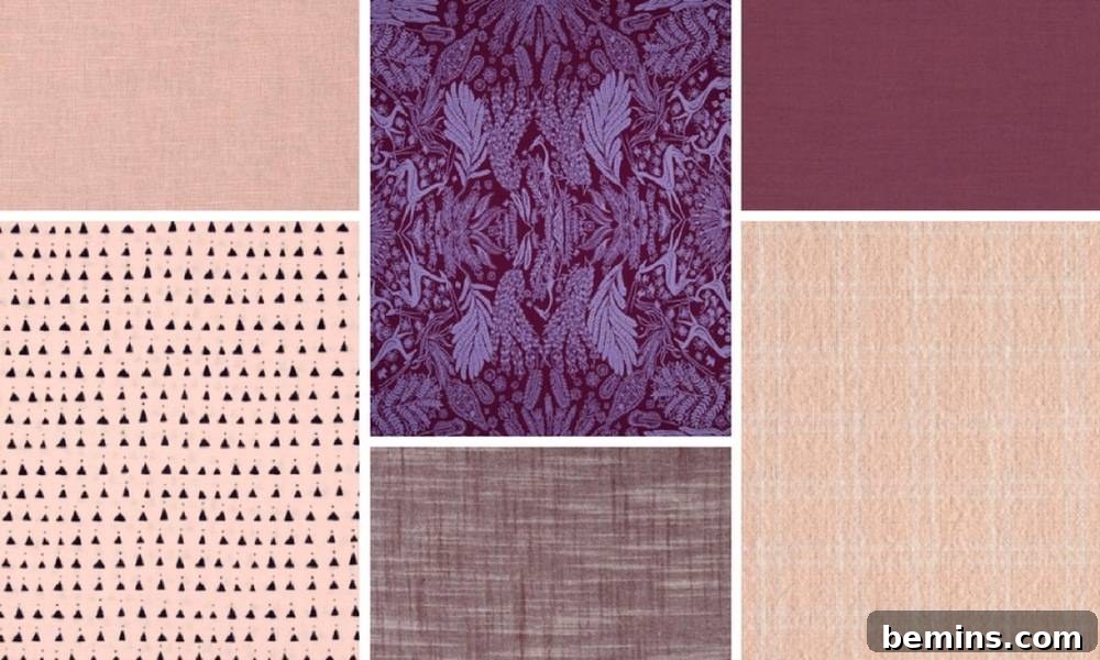 Plums & Blushes Fabric Inspiration Board: Soft Hues for Elegant Designs