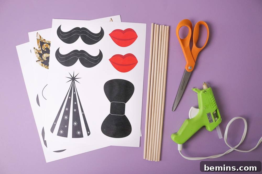 Close-up of Printable New Year's Eve Photo Booth Props