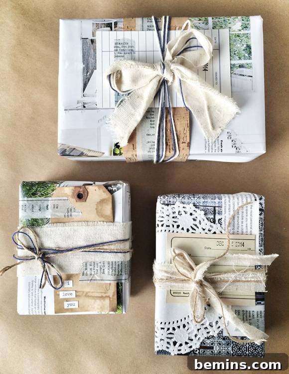 Gift Wrapping with Newspaper and Fabric Scraps