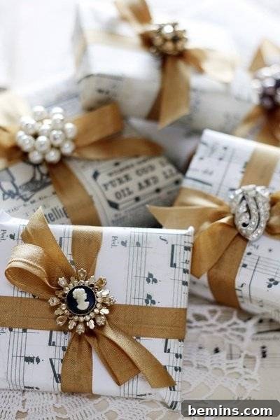 Gift Wrapping with Sheet Music and Broken Jewelry