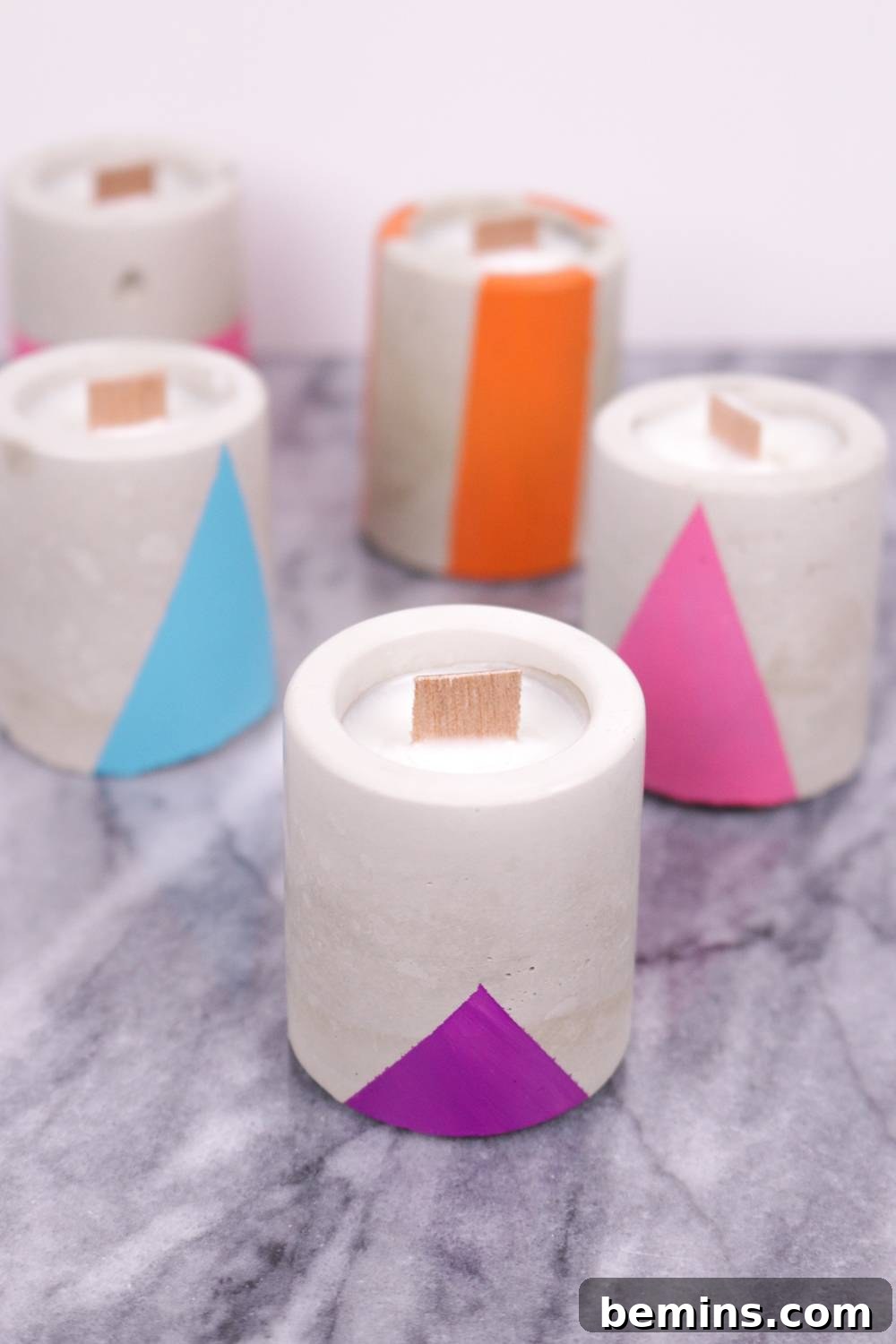 Painted DIY concrete candles for personalized decor