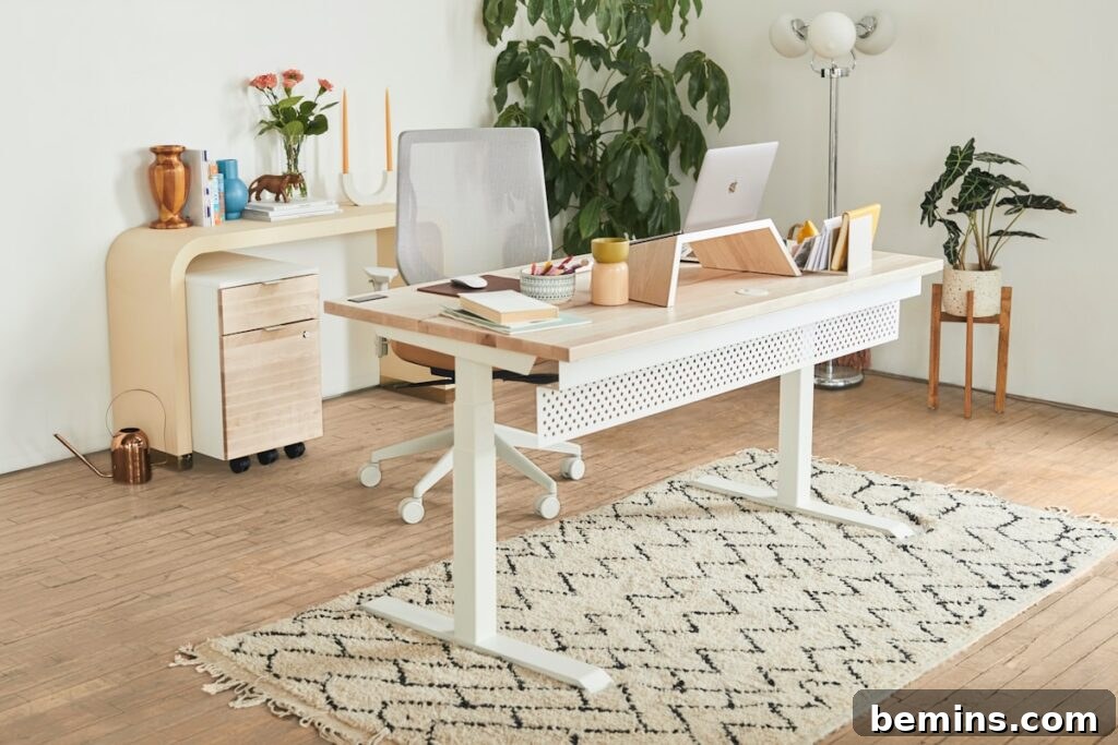 Workspace Bliss: Desk Organization Secrets 2 A clean, white desk with a laptop and minimal accessories, promoting a sense of calm and focus.