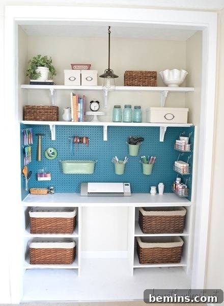30 Impeccably Organized Studios for Creative Genius 20 Craft closet makeover, now a compact and organized crafting space.