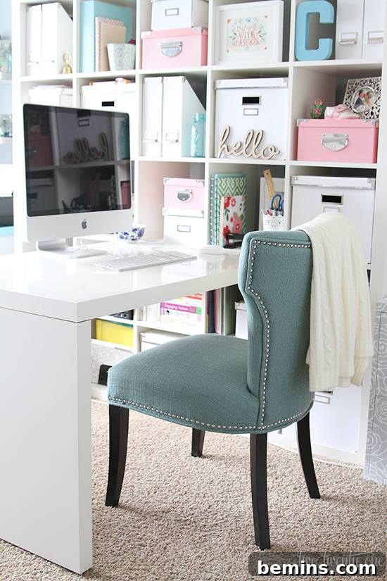30 Impeccably Organized Studios for Creative Genius 5 Home office with extensive IKEA shelving unit for storage.