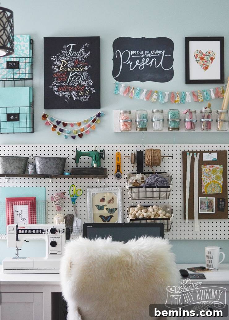 30 Impeccably Organized Studios for Creative Genius 7 Craft room office with a large, highly functional pegboard wall.