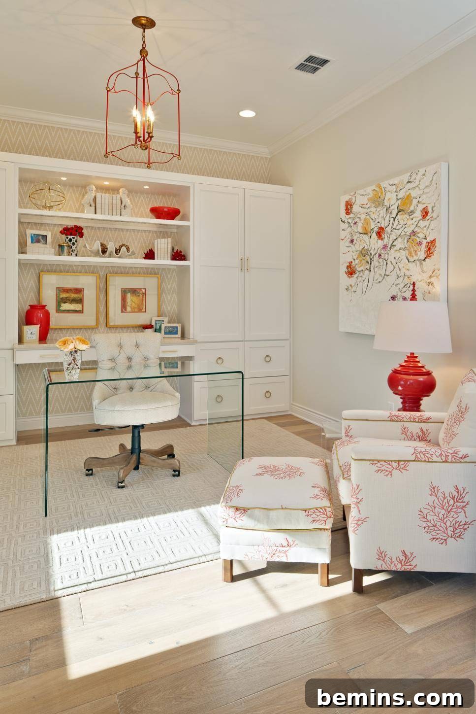 30 Impeccably Organized Studios for Creative Genius 8 Modern home office with large built-in storage and a cohesive color palette.