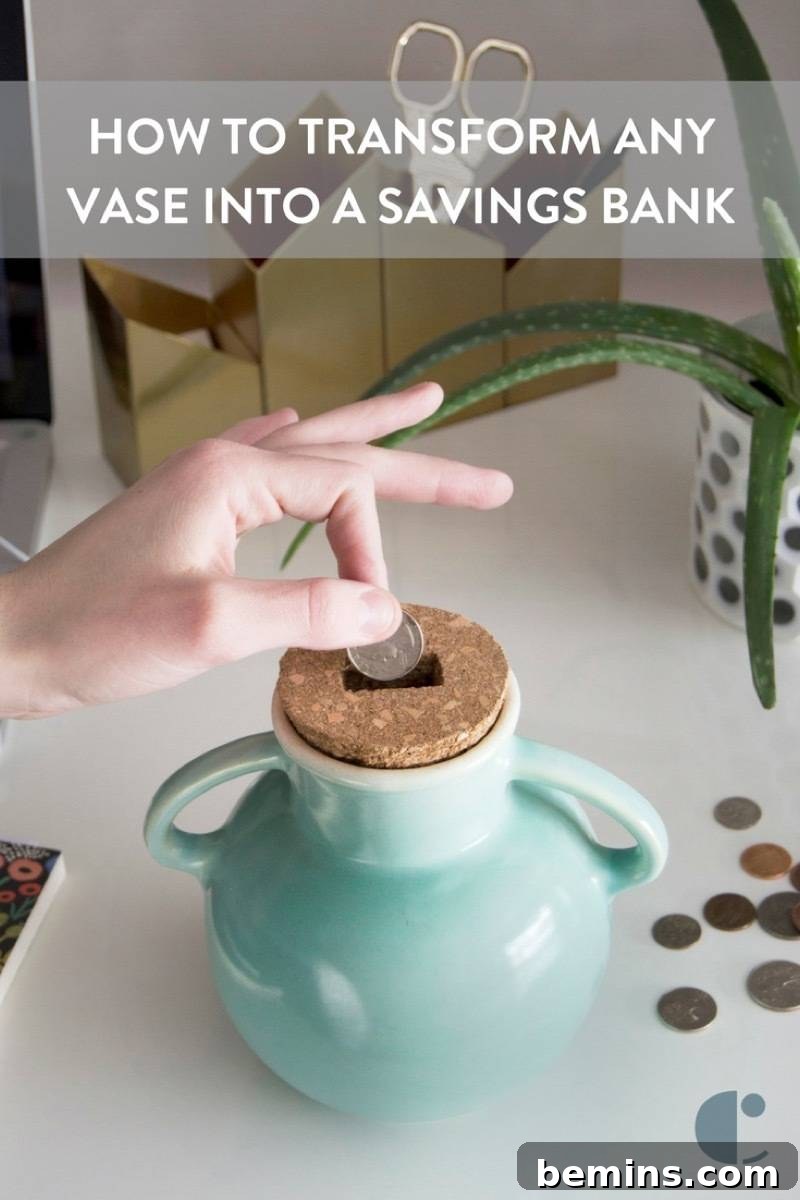 Vase to Vault: The Thrifty Home Decor Upgrade 14 Turn any old jar or vase into a savings bank with this DIY cork topper.