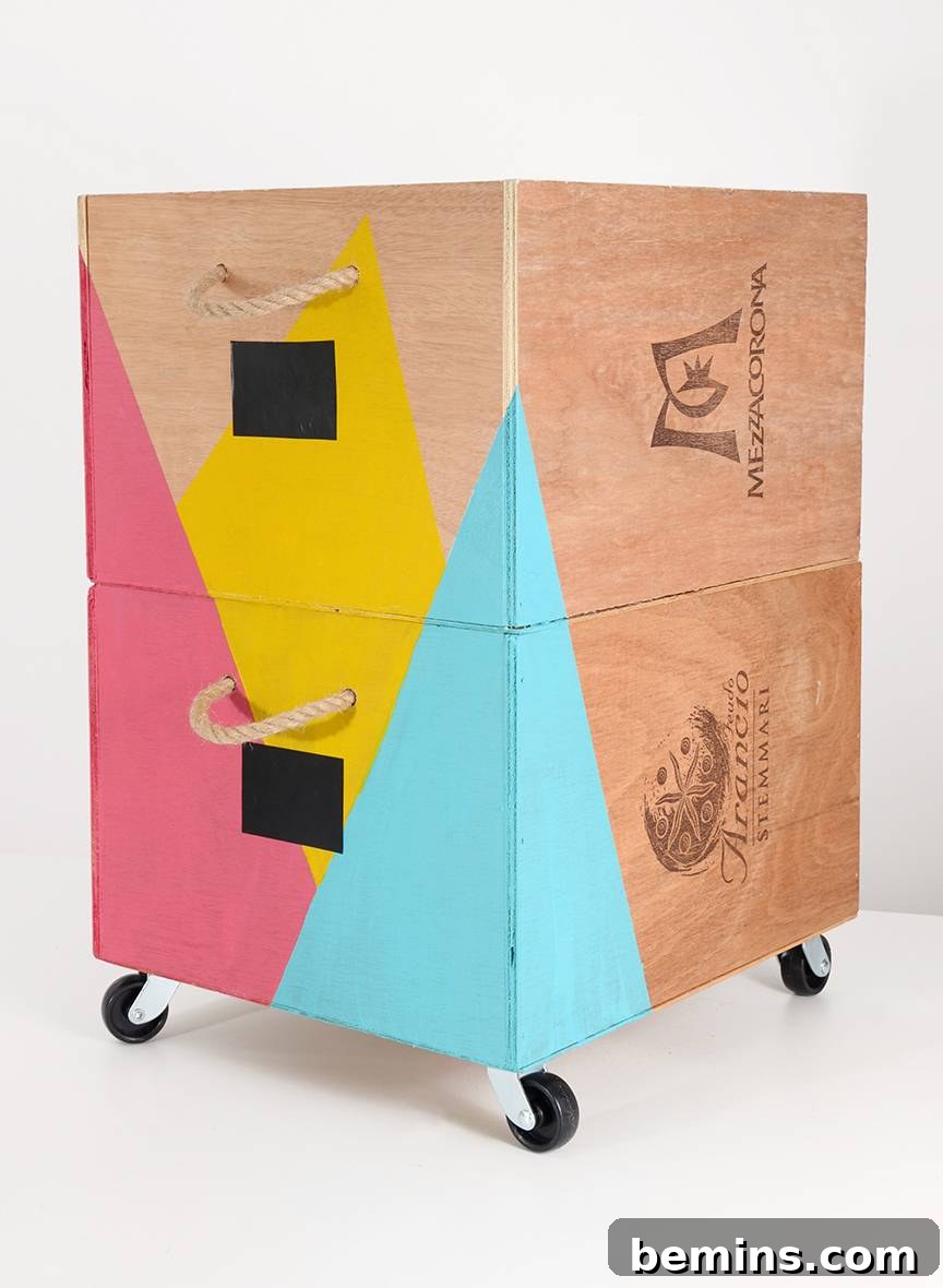 Finished Wine Crate Cart Filled with Supplies