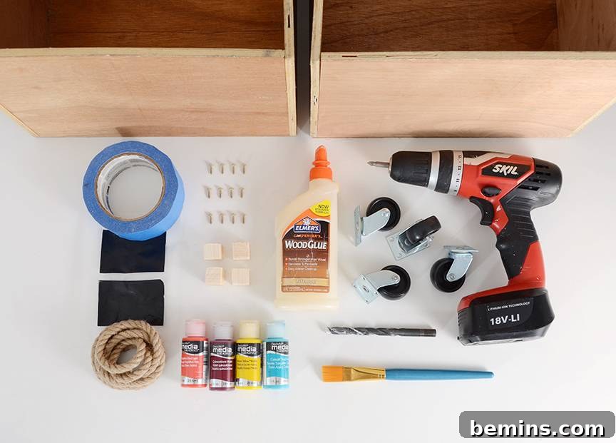 Materials for Wine Crate Cart Project