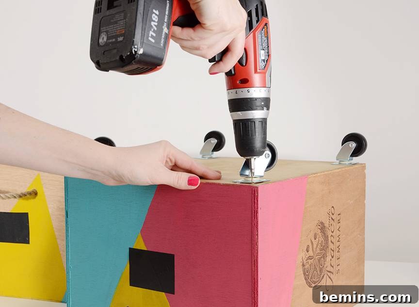 Attaching Wooden Cubes to Secure Top Crate