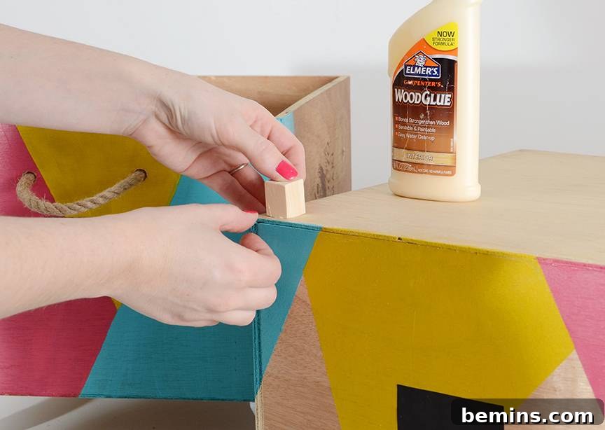 Gluing Wooden Cubes in Place
