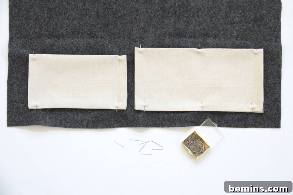 DIY Roll Organizer: Pin pockets in place