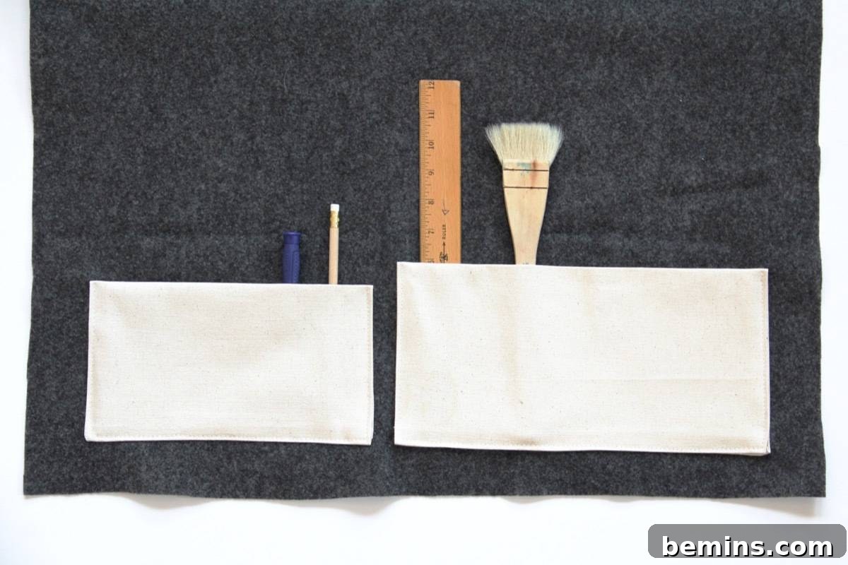 DIY Roll Organizer: Create inserts in pocket to store your tools