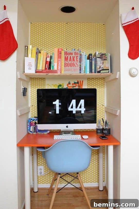 Tiny Home Office Idea: Colorful Patterned Office Nook
