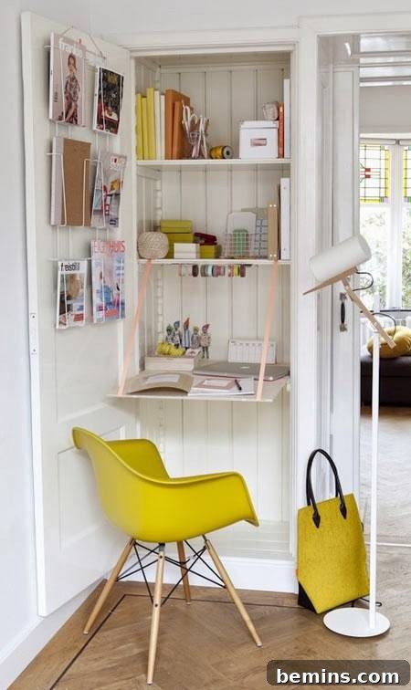 Tiny Home Office Idea: Fold-Down Work Surface