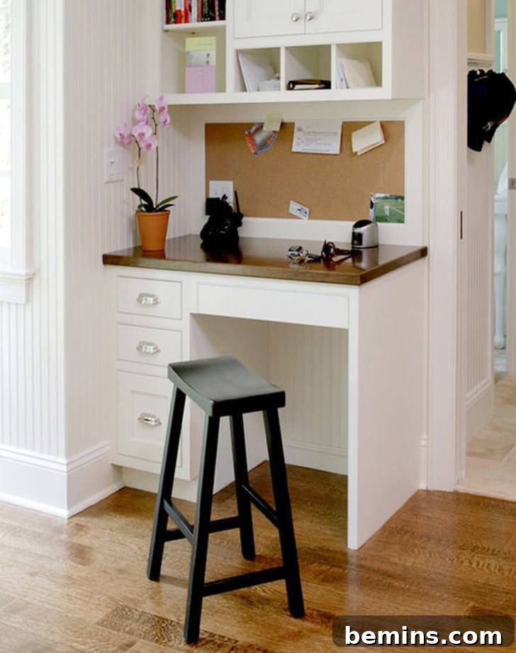Tiny Home Office Idea: Kitchen Desk Area