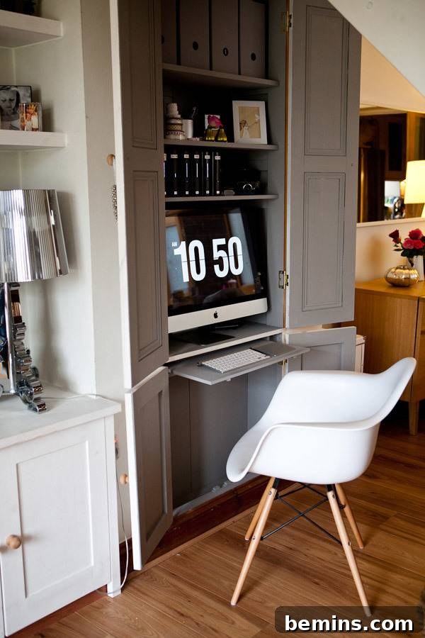 Tiny Home Office Idea: Cupboard Workspace