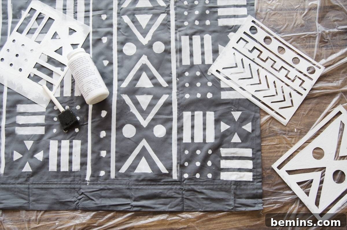 DIY Mud Cloth Inspired Curtains: A Stenciling Tutorial 8 Stenciling Technique: Apply paint with a dabbing motion