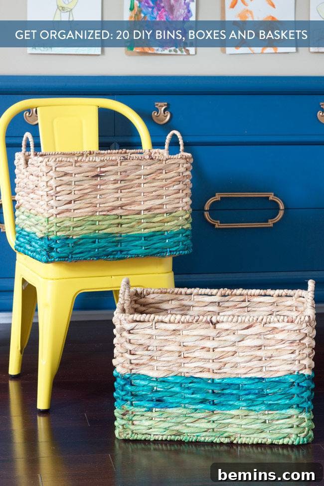 20 DIY Bins, Boxes, and Baskets for Ultimate Home Organization 23 Pin this post: DIY Ombre Dyed Baskets for Toy Storage