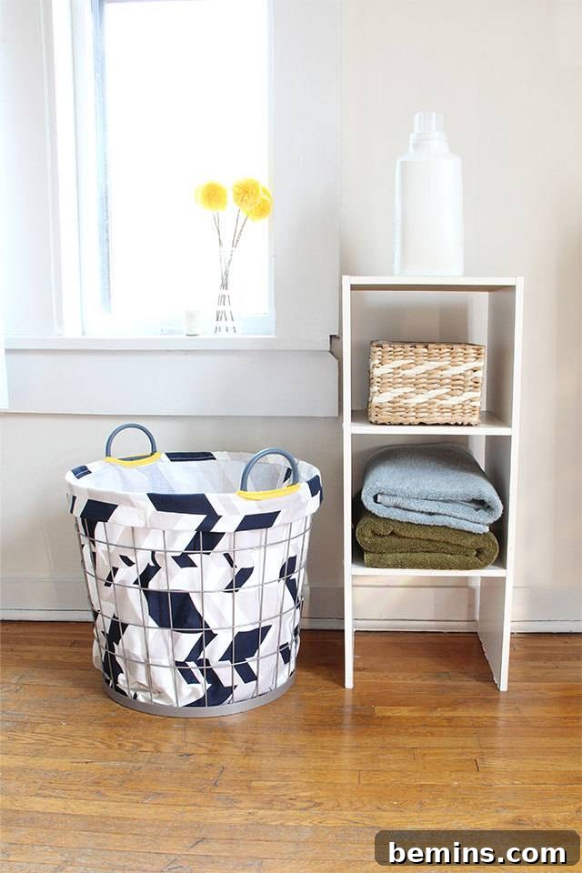 20 DIY Bins, Boxes, and Baskets for Ultimate Home Organization 5 DIY Fabric Liner for Wire Baskets: Stylish Laundry Hamper