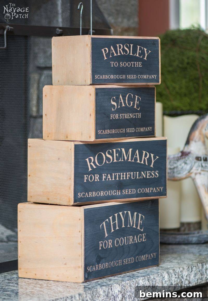 20 DIY Bins, Boxes, and Baskets for Ultimate Home Organization 7 DIY Nesting Herb Boxes with Stenciled Labels