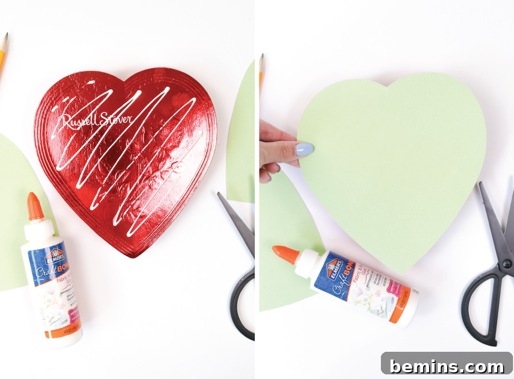 Cutting out the heart shapes for the chocolate box
